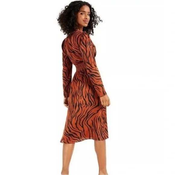 NWT Bar III - Animal Tiger Print Long Sleeve Midi Dress - Size XS - Picture 2 of 13